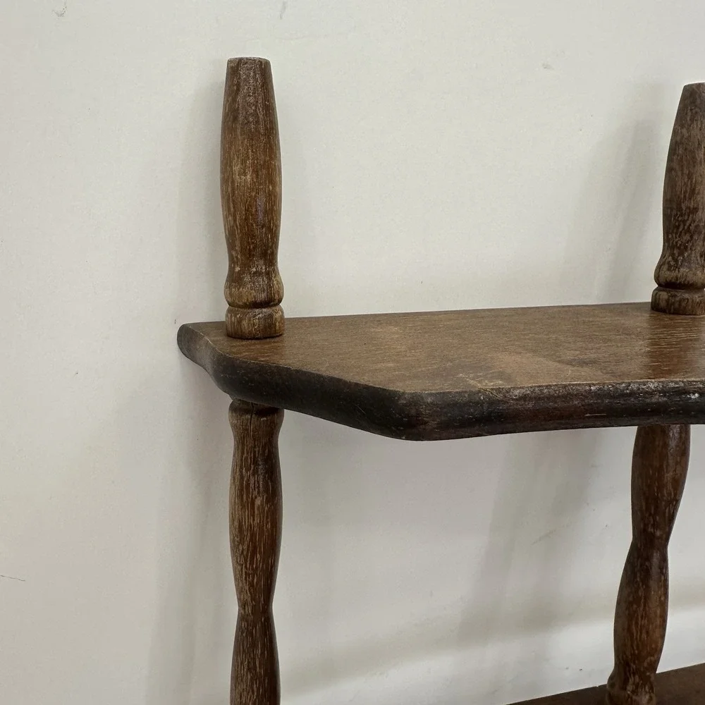 Vintage MCM French Country Spindle Shelf 3 Tier Wall Mount Wood 20